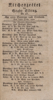 Kirchenzettel der Stadt Elbing, Nr. 46, 19 Oktober 1800