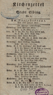 Kirchenzettel der Stadt Elbing, Nr. 1, 1 Januar 1801