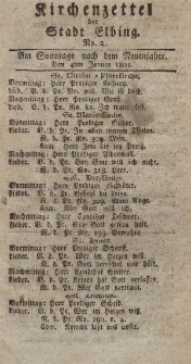 Kirchenzettel der Stadt Elbing, Nr. 2, 4 Januar 1801