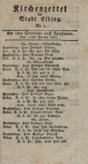 Kirchenzettel der Stadt Elbing, Nr. 3, 11 Januar 1801