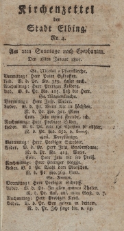 Kirchenzettel der Stadt Elbing, Nr. 4, 18 Januar 1801