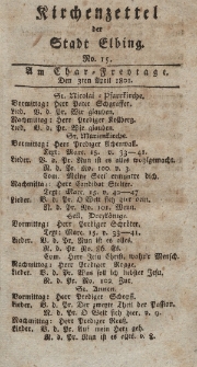 Kirchenzettel der Stadt Elbing, Nr. 15, 3 April 1801