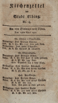 Kirchenzettel der Stadt Elbing, Nr. 18, 19 April 1801