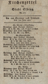 Kirchenzettel der Stadt Elbing, Nr. 27, 7 Juni 1801