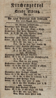 Kirchenzettel der Stadt Elbing, Nr. 39, 30 August 1801