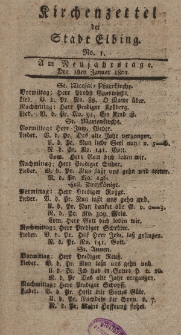 Kirchenzettel der Stadt Elbing, Nr. 1, 1 Januar 1802