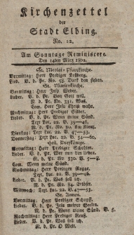 Kirchenzettel der Stadt Elbing, Nr. 12, 14 März 1802