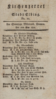 Kirchenzettel der Stadt Elbing, Nr. 20, 2 Mai 1802