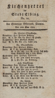 Kirchenzettel der Stadt Elbing, Nr. 20, 2 Mai 1802