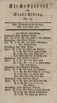 Kirchenzettel der Stadt Elbing, Nr. 25, 27 Mai 1802