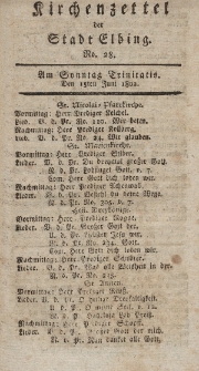 Kirchenzettel der Stadt Elbing, Nr. 28, 15 Juni 1802