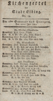 Kirchenzettel der Stadt Elbing, Nr. 29, 20 Juni 1802