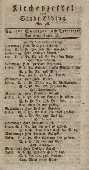 Kirchenzettel der Stadt Elbing, Nr. 38, 22 August 1802