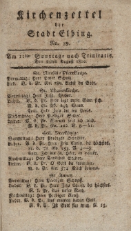 Kirchenzettel der Stadt Elbing, Nr. 39, 29 August 1802
