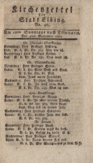 Kirchenzettel der Stadt Elbing, Nr. 40, 5 September 1802