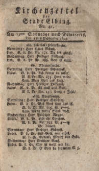 Kirchenzettel der Stadt Elbing, Nr. 41, 12 September 1802