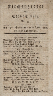 Kirchenzettel der Stadt Elbing, Nr. 43, 26 September 1802