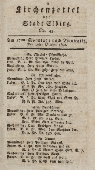 Kirchenzettel der Stadt Elbing, Nr. 45, 10 Oktober 1802
