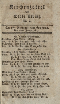Kirchenzettel der Stadt Elbing, Nr. 4, 20 Januar 1805
