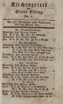 Kirchenzettel der Stadt Elbing, Nr. 6, 3 Februar 1805