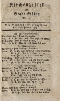 Kirchenzettel der Stadt Elbing, Nr. 7, 10 Februar 1805