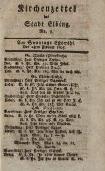 Kirchenzettel der Stadt Elbing, Nr. 9, 24 Februar 1805