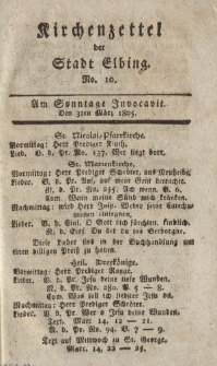 Kirchenzettel der Stadt Elbing, Nr. 10, 3 März 1805
