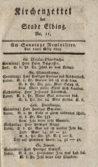 Kirchenzettel der Stadt Elbing, Nr. 11, 10 März 1805