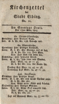 Kirchenzettel der Stadt Elbing, Nr. 12, 17 März 1805