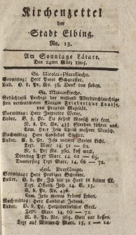 Kirchenzettel der Stadt Elbing, Nr. 13, 24 März 1805