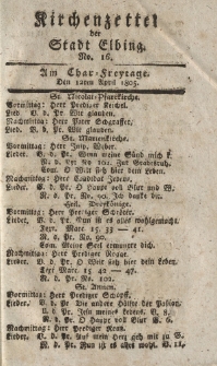 Kirchenzettel der Stadt Elbing, Nr. 16, 12 April 1805