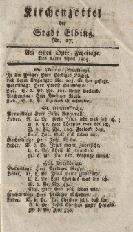 Kirchenzettel der Stadt Elbing, Nr. 17, 14 April 1805