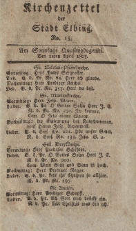Kirchenzettel der Stadt Elbing, Nr. 18, 21 April 1805