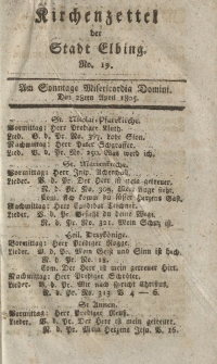 Kirchenzettel der Stadt Elbing, Nr. 19, 28 April 1805