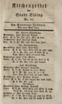 Kirchenzettel der Stadt Elbing, Nr. 20, 5 Mai 1805