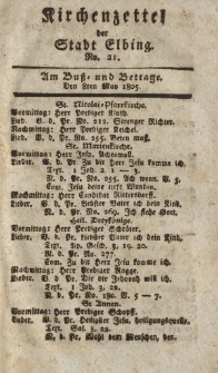 Kirchenzettel der Stadt Elbing, Nr. 21, 8 Mai 1805