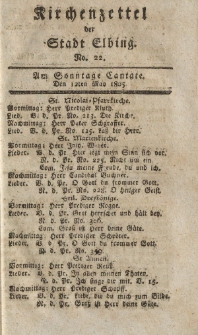 Kirchenzettel der Stadt Elbing, Nr. 22, 12 Mai 1805