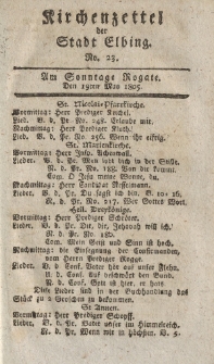 Kirchenzettel der Stadt Elbing, Nr. 23, 19 Mai 1805