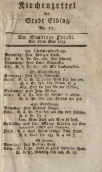 Kirchenzettel der Stadt Elbing, Nr. 25, 26 Mai 1805