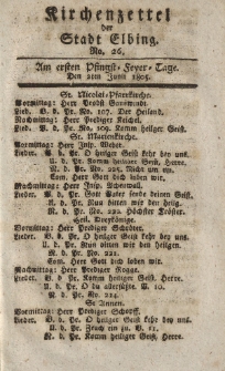 Kirchenzettel der Stadt Elbing, Nr. 26, 2 Juni 1805