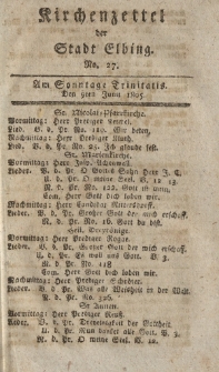 Kirchenzettel der Stadt Elbing, Nr. 27, 9 Juni 1805