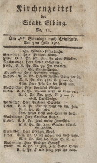 Kirchenzettel der Stadt Elbing, Nr. 31, 7 Juli 1805