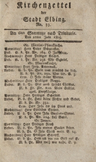 Kirchenzettel der Stadt Elbing, Nr. 33, 21 Juli 1805