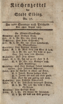 Kirchenzettel der Stadt Elbing, Nr. 37, 18 August 1805