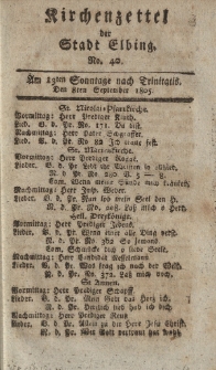 Kirchenzettel der Stadt Elbing, Nr. 40, 8 September 1805