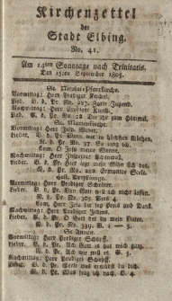Kirchenzettel der Stadt Elbing, Nr. 41, 15 September 1805