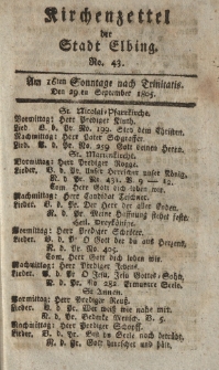 Kirchenzettel der Stadt Elbing, Nr. 43, 29 September 1805