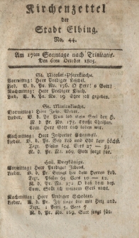 Kirchenzettel der Stadt Elbing, Nr. 44, 6 Oktober 1805