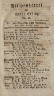 Kirchenzettel der Stadt Elbing, Nr. 46, 20 Oktober 1805