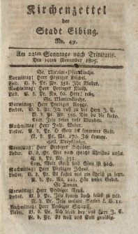 Kirchenzettel der Stadt Elbing, Nr. 49, 10 November 1805